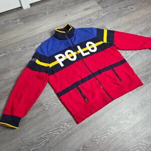 RARE VTG Polo Ralph Lauren Hi Tech Zip Up Sweater XXL 90s Colorblock 1992